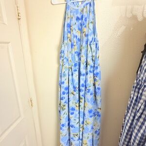BloomChic Blue and Yellow Strapless Dress